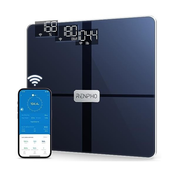 RENPHO Balance Pèse Personnes Wi-Fi, Balance Connecté de Graisse Corporelle Bluetooth, 13 Mesures Analyse de la Composition C