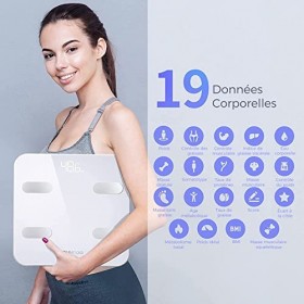 YOUNGDO Balance Connectée, 30x30cm Grande Taille, Pèse Personnes Impédancemètre,19 Données Corporelles IMC/Taux de Graisse/P