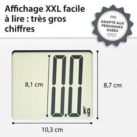 ADE BE 1723 Katharina Pèse-personne numérique, Grand écran, Pèse-personnes pour personnes âgées, Précis jusquà 180 kg, blanc