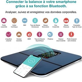 Balance Connectée Impédancemètre Intélligente, Pèse-Personne Numérique Bluetooth Analyseur de Données Corporelles, Balance Ma