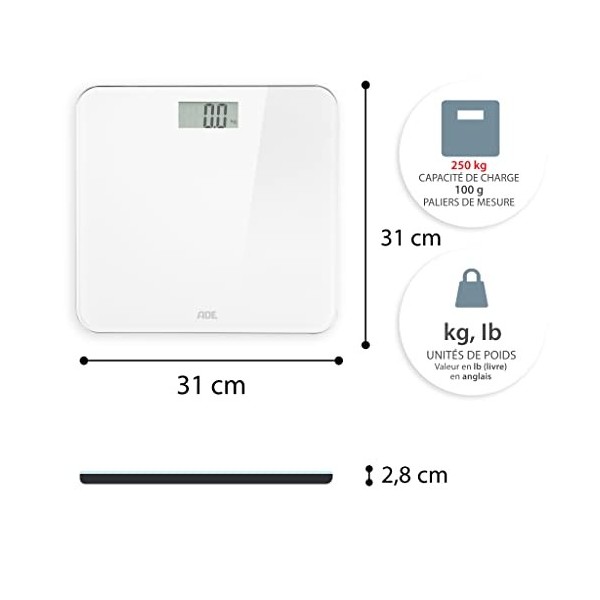 ADE Pèse-personne parlant Gina | Fonction vocale et annonce du poids jusquà 250 kg | 5 langues | Pèse-personne numérique en 