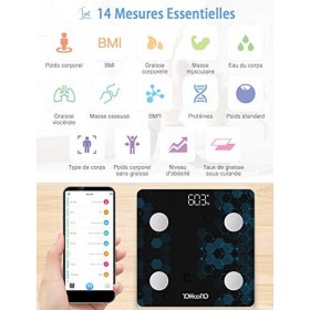 YOHOOLYO Pèse Personne Connecté Électronique Balance Connecté Bluetooth avec 14 Données Corporelles avec APP pour Smartphone 