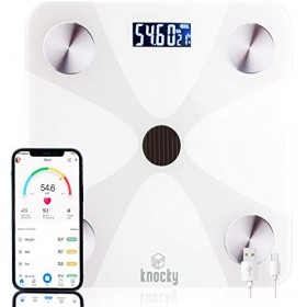 KNOCKY Balance Connectée, Balance Pese Personne, Balance Impedancemetre Bluetooth sans Piles Recharge USB Mesurant avec Préci
