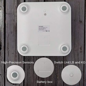 AKPOWER Pèse-personne numérique de salle de bain avec technologie Step-On, angle rond, affichage LED, mètre ruban et piles in