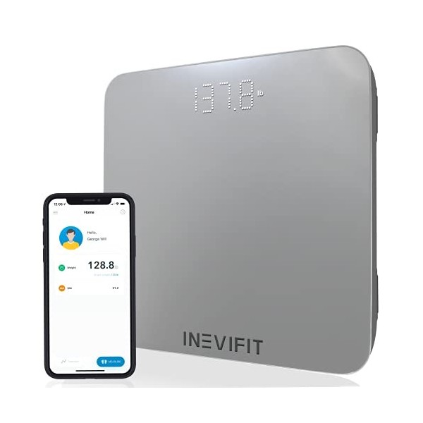 INEVIFIT Pèse-personne intelligent pour salle de bain, pèse-personne de salle de bain numérique Bluetooth hautement précis, m