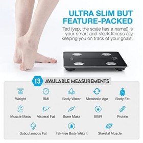 Vont Pèse-personne intelligent noir – Pèse-personne numérique IMC Analyseur de graisse corporelle avec application pour per