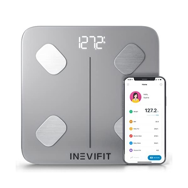 INEVIFIT Balance de graisse corporelle intelligente, analyseur de composition corporelle de salle de bain numérique Bluetooth