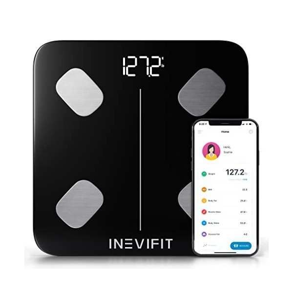 INEVIFIT Balance de graisse corporelle intelligente, analyseur de composition corporelle de salle de bain numérique Bluetooth