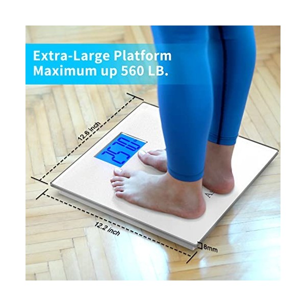 Asligtco Pèse-personne numérique haute capacité de 254 kg pour poids corporel, grande plate-forme avec écran rétroéclairé et 