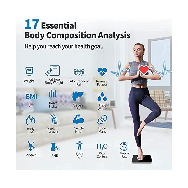 Body fat Scale Bluetooth, Smart Digital Weight bathroom Scale balance intelligente BMI Calibration automatique, moniteur de c