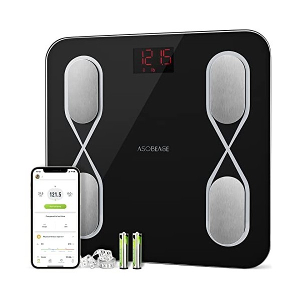 ASOBEAGE Balance de graisse corporelle Bluetooth avec application incluse Poids corporel, type de corps, IMC, pourcentage de 