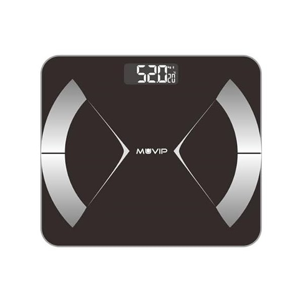 Muvip Body Muscle Bascula de Bain numérique Bluetooth - Écran LCD - Plateforme en Verre trempé - 10 mémoires - Poids Max.