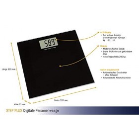 TFA Dostmann Balance numérique Step Plus - Charge maximale : 200 kg - Design simple - Plastique - Plateau en verre trempé - 3