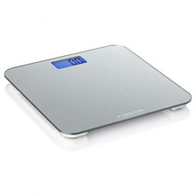 SEBSON Pèse Personne digital, design fin, grand modèle en verre argenté 300x300x18mm, écran LCD lumineux, Balance pese person