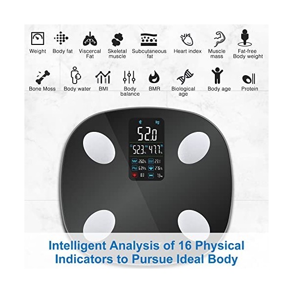 Pèse-personne numérique Insmart, 8 données affichées sur lécran, balance professionnelle maigre et grasse avec 16 indices co