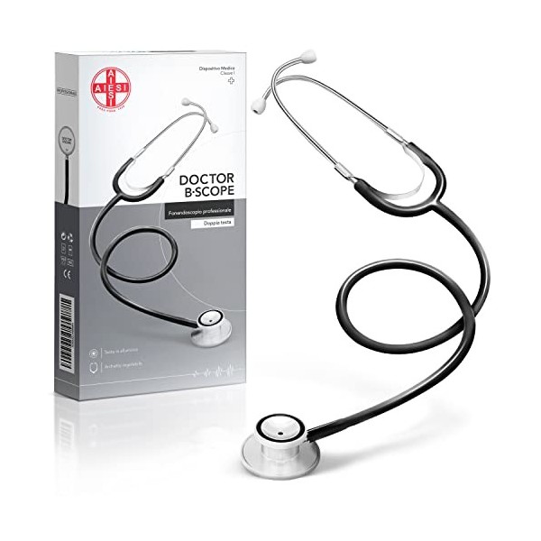 AIESI® Stéthoscope Professionnel à deux têtes pour adulte couleur noir DOCTOR B-SCOPE, Garantie 24 mois