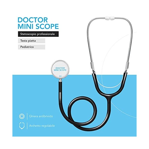 AIESI® Stetoscope pédiatrique professionnel à tête plate couleur noire DOCTOR MINI SCOPE, Garantie 24 mois