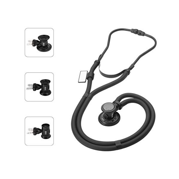 MDF Stéthoscope Sprague Rappaport - Pavillon Double et Interchangeable pour Adultes, Enfants et Nourrissons - Tout Noir MD