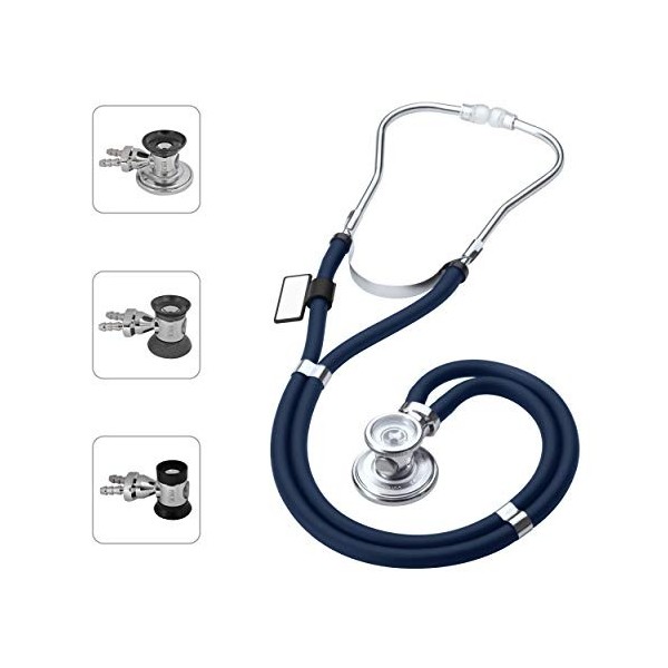 MDF Stéthoscope Sprague Rappaport - Pavillon Double et Interchangeable pour Adultes, Enfants et Nourrissons - Tout Noir MD