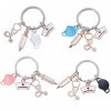 4 Pièces Keychain Infirmière en métal,Porte-clés pour Infirmière en Métal,Porte-clés pour Infirmière,Casquette Dinfirmière a