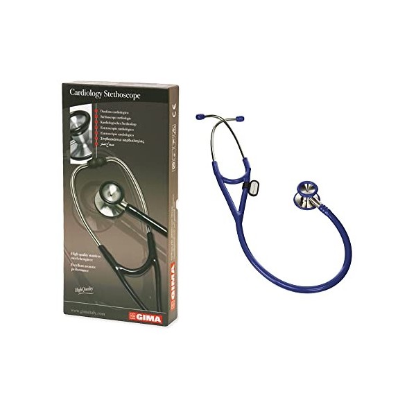 Gima - Stéthoscope de cardiologie classique avec tête en acier inoxydable, cloche en forme de cône pour basses fréquences, me