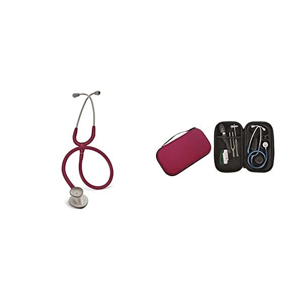 3M Littmann Lightweight II S.E. Stéthoscopes, Tubulure Bordeaux, 71 Cm, 2451 + GIMA ÉTUI CLASSIC pour stéthoscope - Bordeaux.