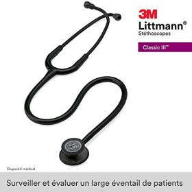 3M Littmann Stéthoscope de Surveillance&nbsp;Classic III, Tubulure Noire, Black Edition, 69&nbsp;cm, 5803
