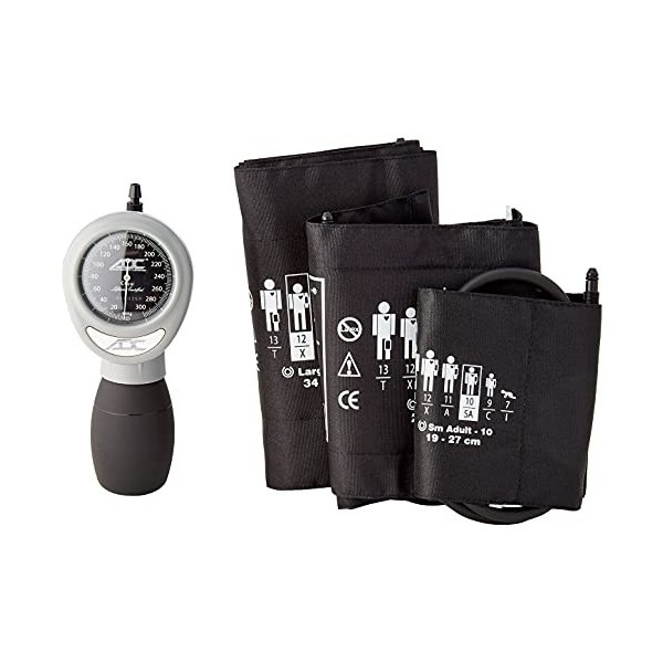 Kit de L’Urgentiste à 3 Brassards Adc Diagnostix Multikuf 731, Sphygmomanomètre Anéroïde Palmaire Professionnel 19-50 Cm , N