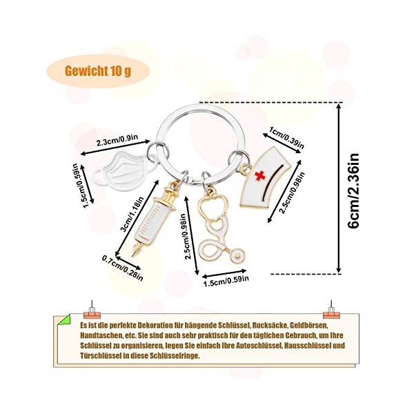 Dacitiery Porte-clés infirmière en métal avec seringue, capuchon dinfirmière et stéthoscope pour médecin, étudiant en médeci