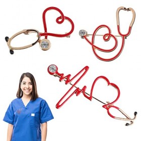 Gadpiparty Lot de 3 broches mignonnes stéthoscope infirmière stéthoscope en forme de cœur en alliage bijoux cadeau pour infir