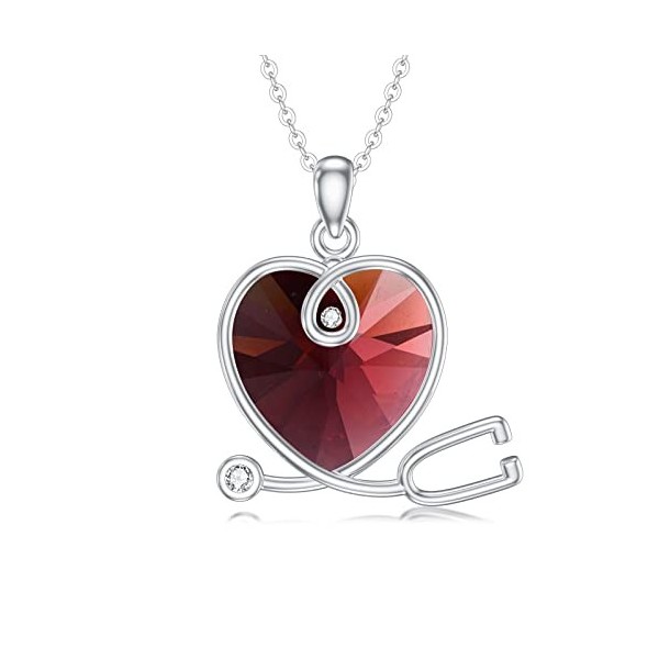 SLIACETE Collier stéthoscope en argent sterling 925 avec pendentif en forme de cœur en cristal autrichien - Cadeau pour infir