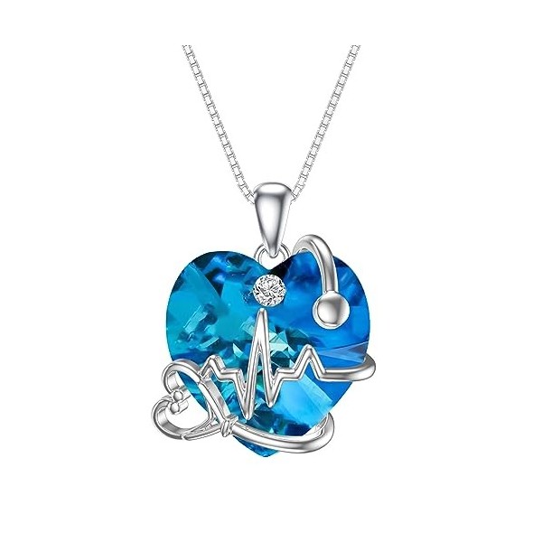 Birthstone Chaîne stéthoscope en argent pour femme - Cadeau pour femme - Cadeau pour femme - Cadeau pour étudiante, infirmièr