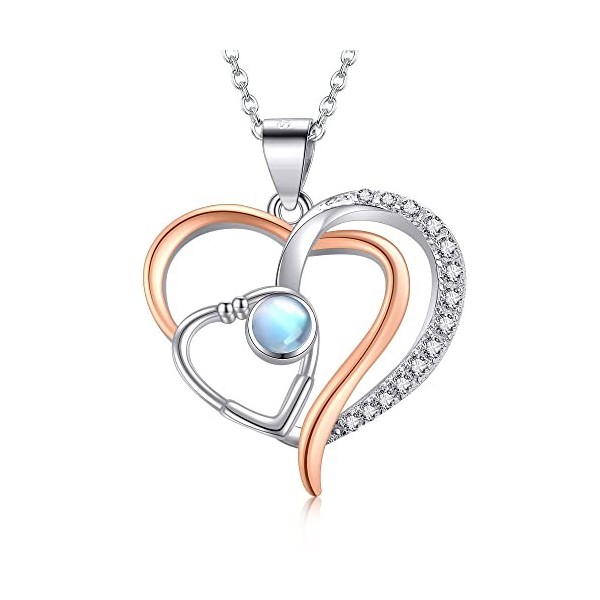VENACOLY Collier Stéthoscope Coeur Argent - Cadeau parfait pour Infirmière, Argent sterling