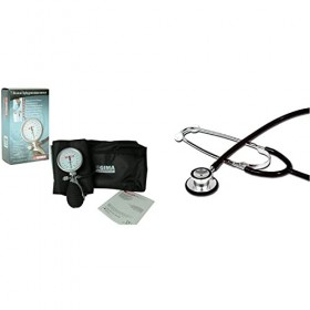 Gima Sphygmomanomètre Boston 1 Unité & Stéthoscope Tête Double TRAD, Adultes, Couleur Y Noir, Pavillon Ø 43,5 mm, Cloche Ø 30