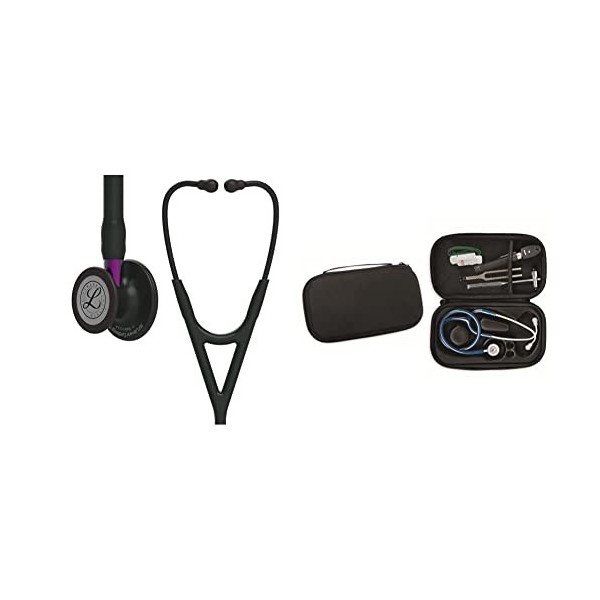 3M Littmann Stéthoscope de Diagnostic Cardiology IV, Tubulure Noire, Black Edition, Base Violet, 69 cm, 6203 + GIMA ÉTUI CLAS