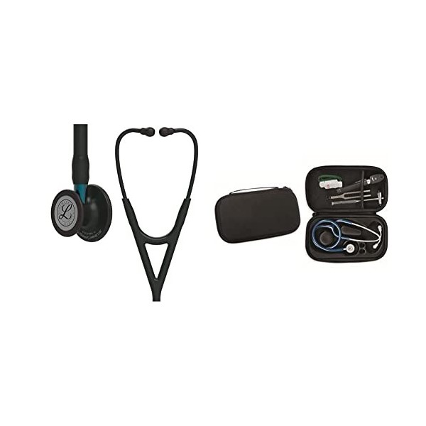 3M Littmann Stéthoscope de Diagnostic Cardiology IV, Tubulure Noire, Black Edition, Base Bleue, 69 cm, 6201 + GIMA ÉTUI CLASS