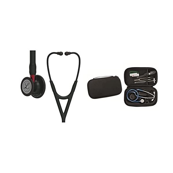 3M Littmann Stéthoscope de Diagnostic Cardiology IV, Tubulure Noire, Black Edition, Base Rouge, 69 cm, 6200 + GIMA ÉTUI CLASS