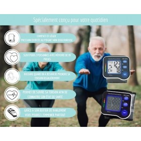Tensiomètre poignet electronique professionnel, prise de tension artérielle et mesure du pouls par brassard pour 2 utilisateu