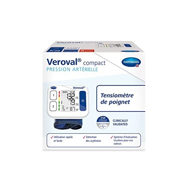 Veroval compact Tensiomètre de Poignet : Le tensiomètre de poignet simple et rapide à utiliser, peut détecter une arythmie