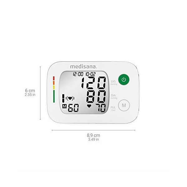 medisana BW 335 Tensiomètre au poignet, mesure précise de la tension artérielle et du pouls avec fonction mémoire, échelle de