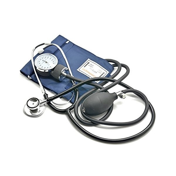 Belmalia Sphygmomanomètre Anéroïde avec Stéthoscope Pavillon Double, Tensiomètre Bras Manuel, Sac pour Service de Secours, Mé