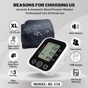 Tensiometre bras avec brassard extra large 22-52 cm , Moniteur de tension artérielle automatique, Détecteur de Pulsations Ca