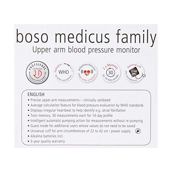 Boso Medicus Family Tensiomètre automatique bras avec brassard universel