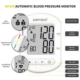 PEMPA Tensiomètre Bras Electronique Automatique Appareil de Cohérence Cardiaque et dHypertension Avec Brassard Réglable 22-4