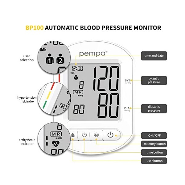 PEMPA Tensiomètre Bras Electronique Automatique Appareil de Cohérence Cardiaque et dHypertension Avec Brassard Réglable 22-4