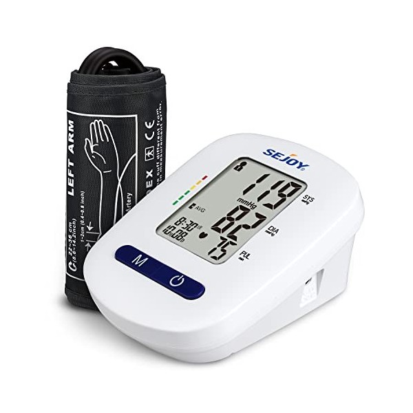 Sejoy Tensiometre Bras Professionnel Électronique, Blood Pressure Monitor Intelligent et Précise, Détection Automatique dHyp