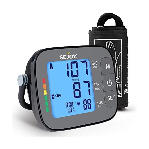 Sejoy Tensiometre Bras Professionnel Électronique, Blood Pressure Monitor Intelligent et Précise, Détection Automatique dHyp