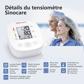 Tensiometre Bras, Sinocare Tensiomètre Bras Professionnel Tensiomètre Brassard pour Usage Domestique, Grand Brassard Réglable