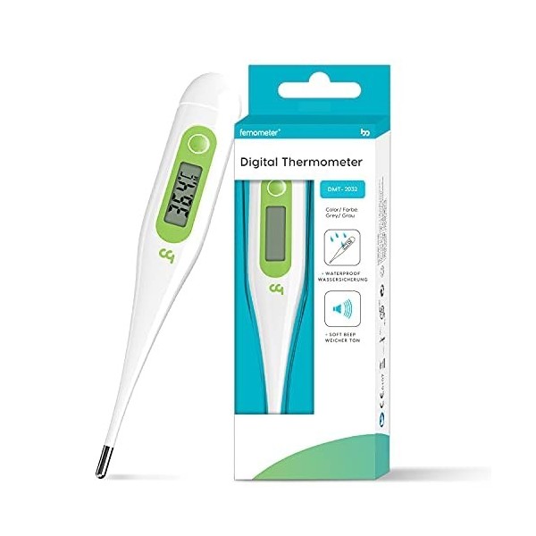 Femometer Thermomètre Buccal Médical, Thermomètre pour Fièvre, Thermomètre Oral ou sous les Aisselles pour Adultes et Enfants