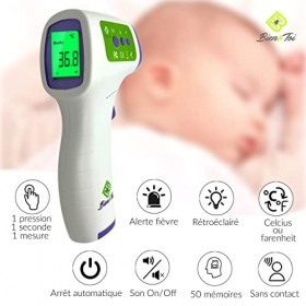 thermometre frontal adulte/bebe/enfant, mode corps et objet, thermomètre sans contact infrarouge médical, mesures rapides ale